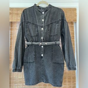 Ello Washed Black Denim Mini Dress - European Medium